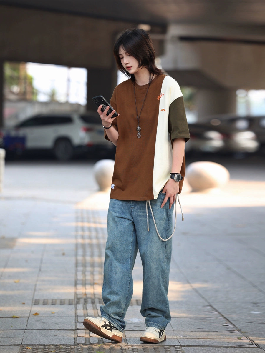 Round neck stitching short-sleeved t-shirt No.559