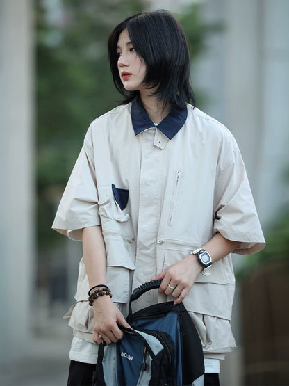 Summer big pocket short-sleeved shirt jacket No.745