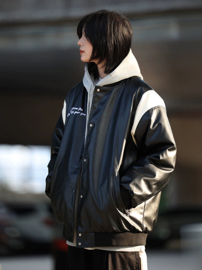 [DUCK DOWN] Vegan leather jacket baseball uniform