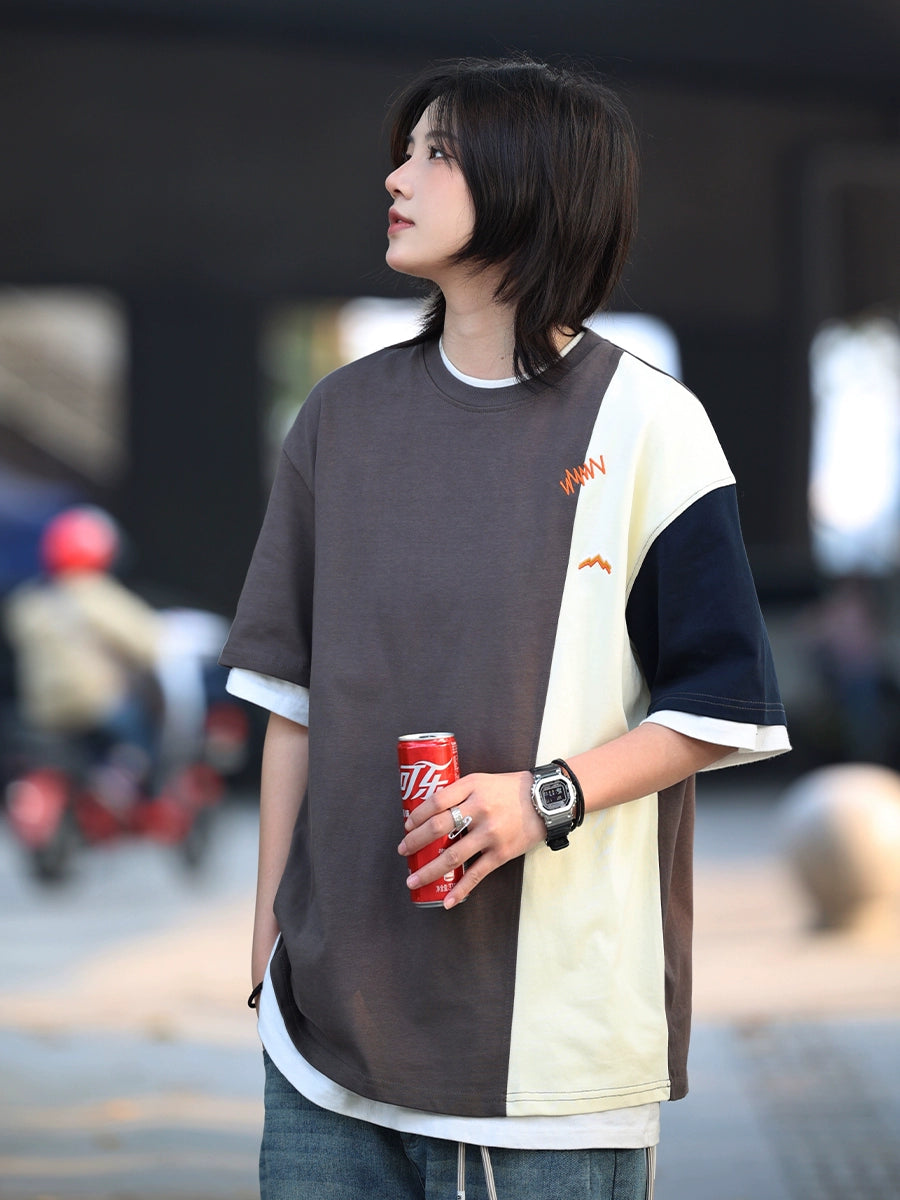 Round neck stitching short-sleeved t-shirt No.559