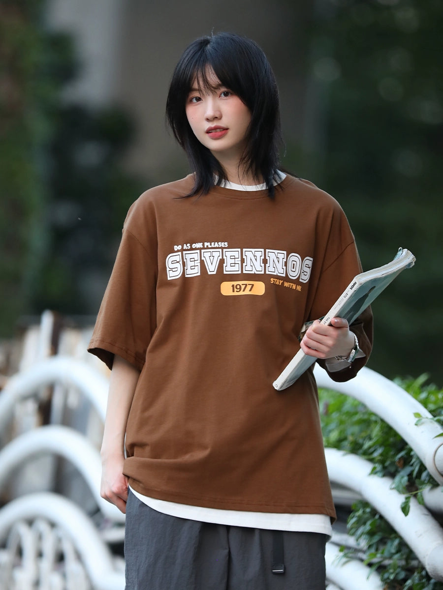 Casual loose retro trend T-shirt iNo.643