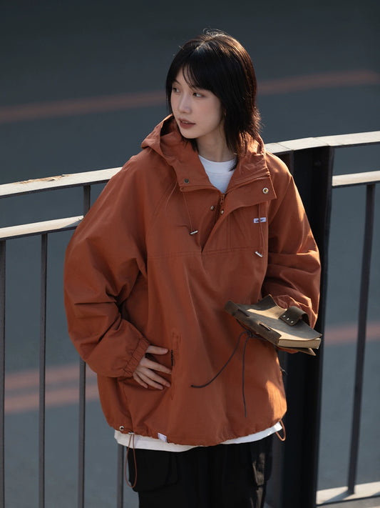 Half zipper neckline hooded jacket No.84