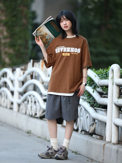 Casual loose retro trend T-shirt iNo.643