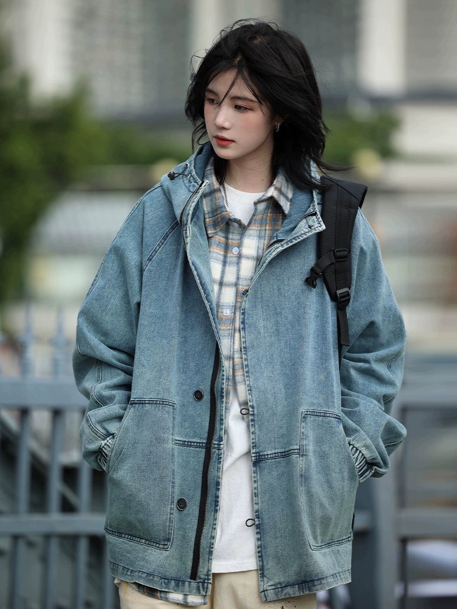 Workwear, hooded wash, distressed denim jackets No.937