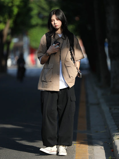 Wide-leg loose overalls straight casual trousers No.359