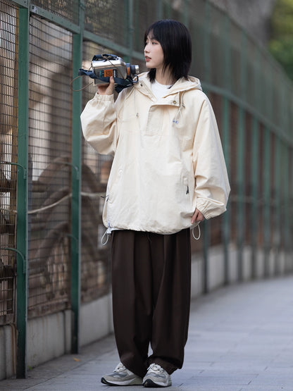 Half zipper neckline hooded jacket No.84