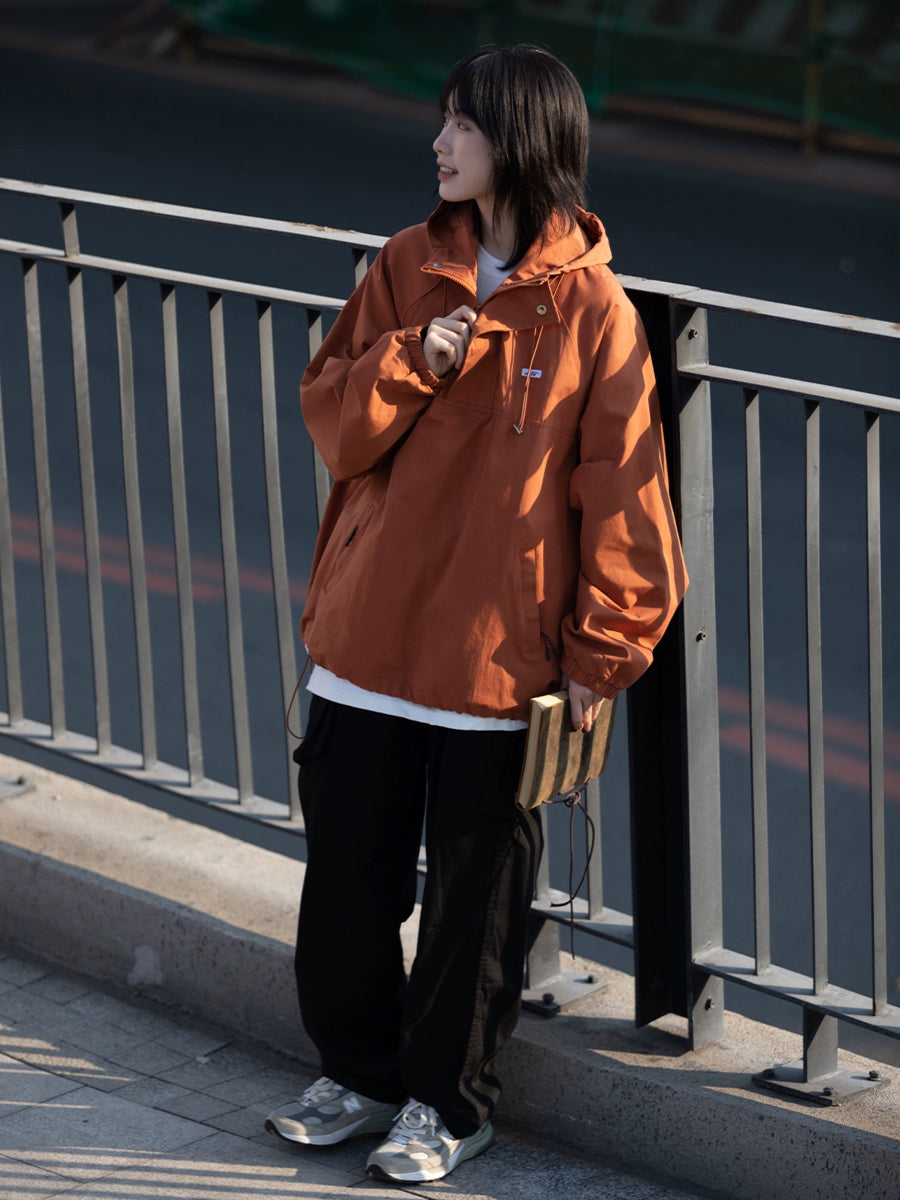 Half zipper neckline hooded jacket No.84