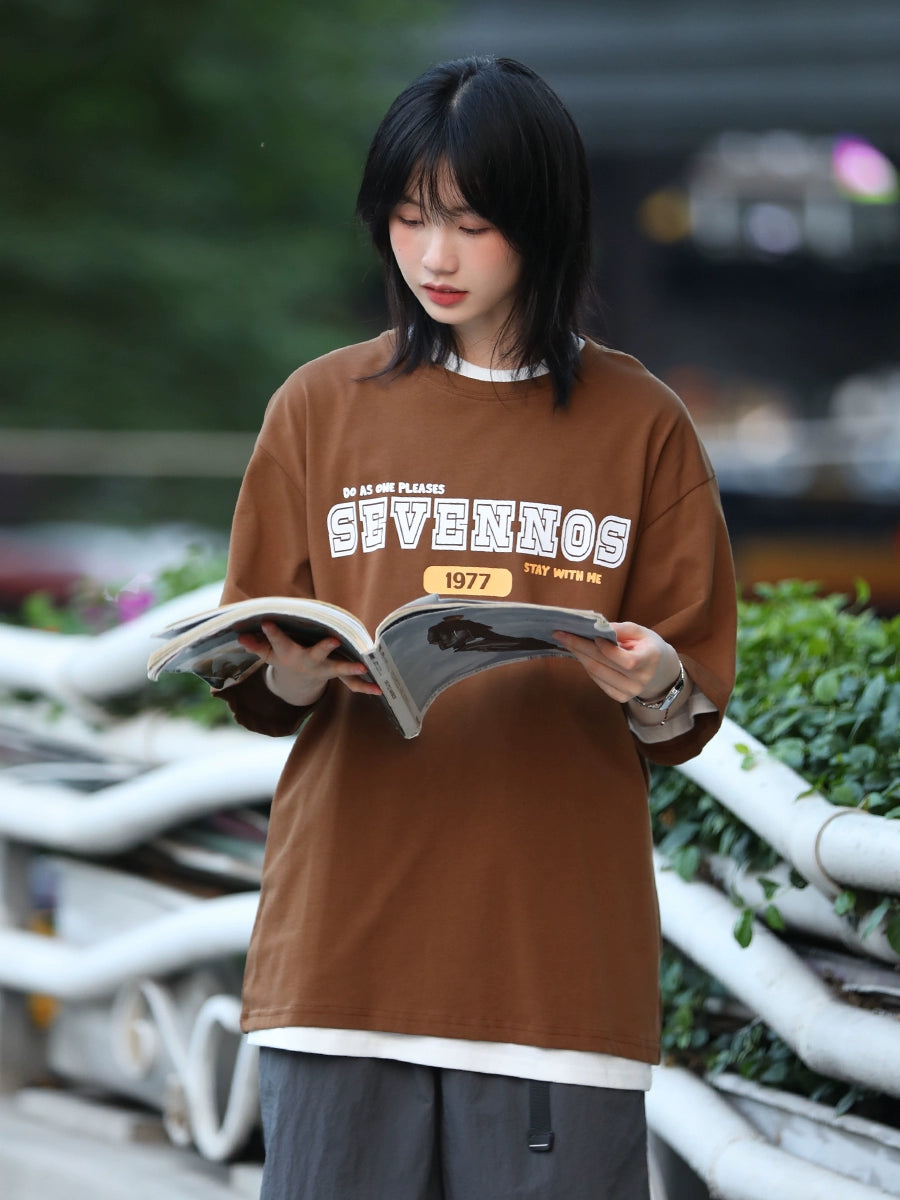 Casual loose retro trend T-shirt iNo.643