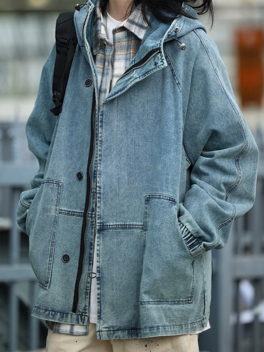 Workwear, hooded wash, distressed denim jackets No.937