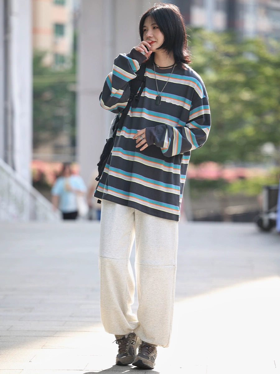 Striped round neck long sleeve t-shirt No.825