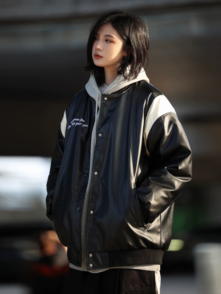 [DUCK DOWN] Vegan leather jacket baseball uniform