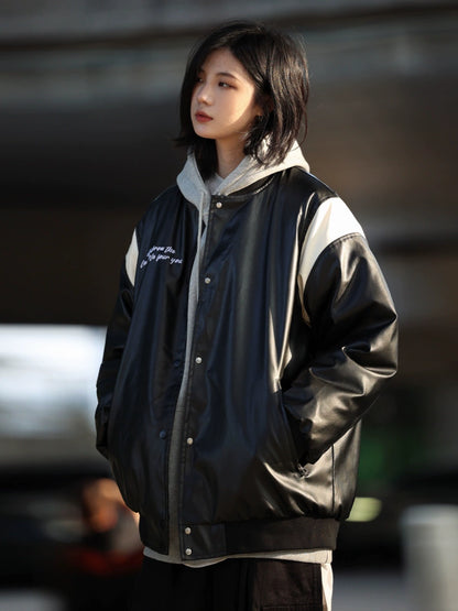 [DUCK DOWN] Vegan leather jacket baseball uniform