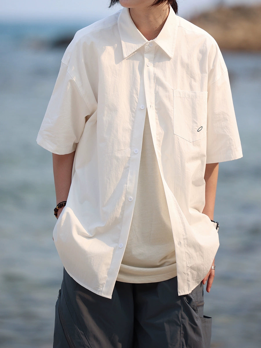 Solid color lapel short-sleeved shirt No.618