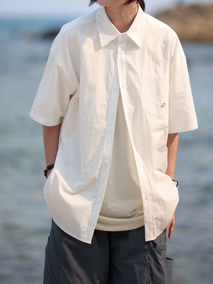 Solid color lapel short-sleeved shirt No.618