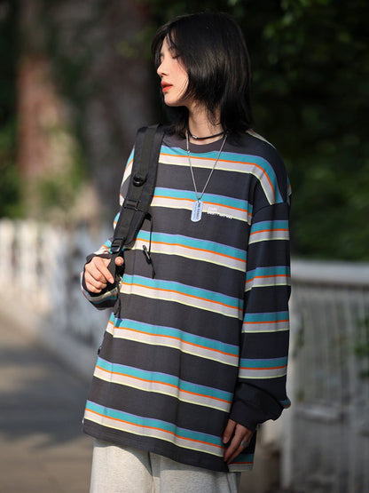 Striped round neck long sleeve t-shirt No.825