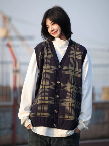 Plaid knitted cardigan, vest, No.1098