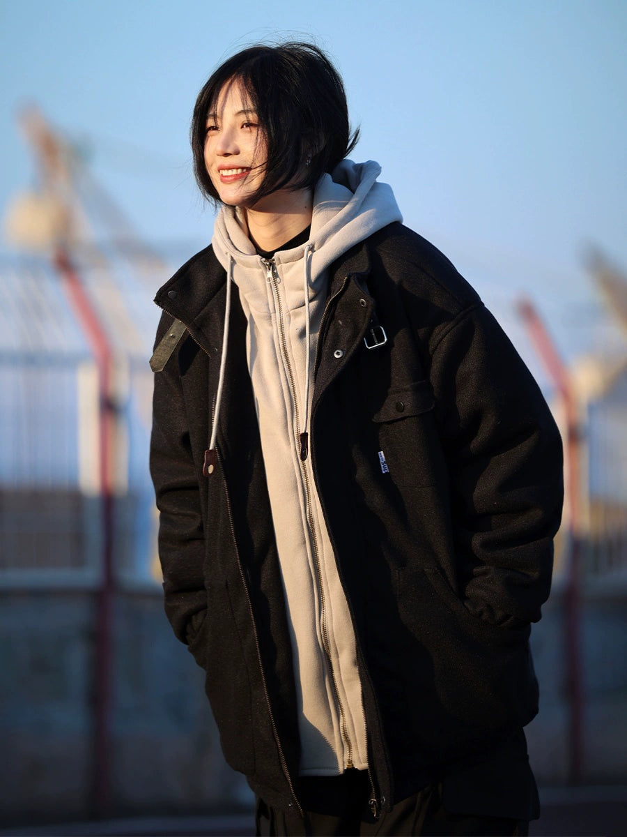 Fake two woolen coats, hooded jacket No.1081