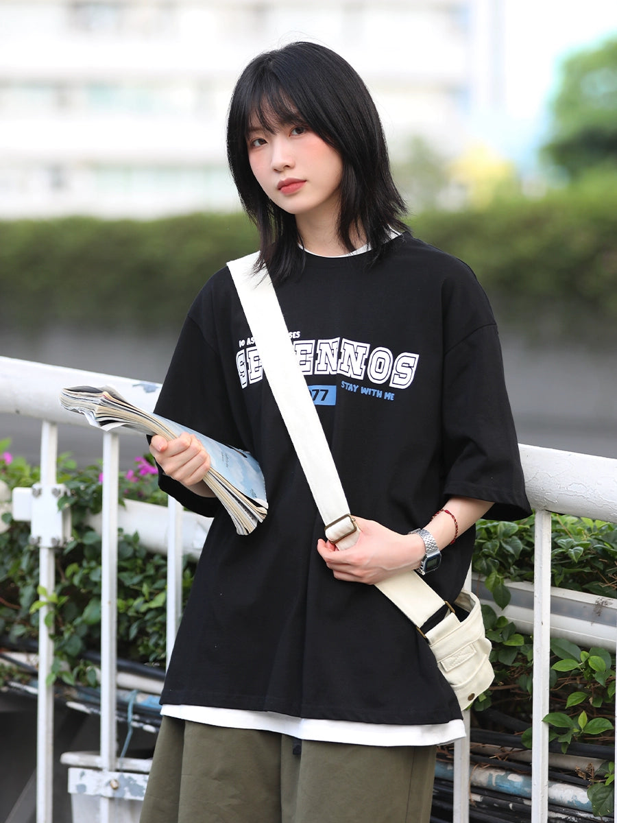 Casual loose retro trend T-shirt iNo.643