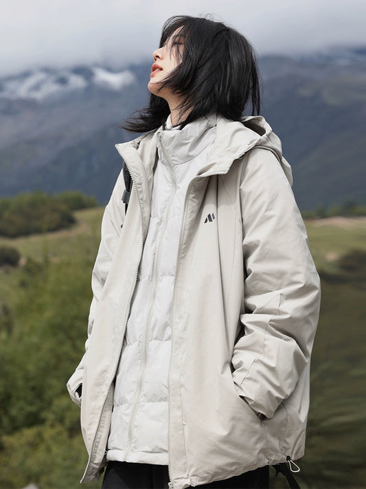 [DUCK DOWN] hooded waterproof jacket with detachable duck down puffer No.997