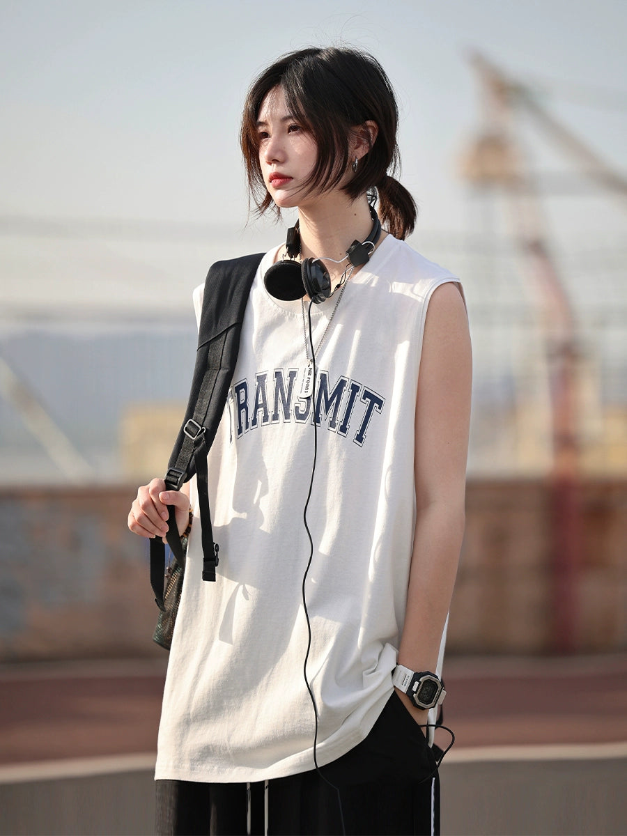 Print crewneck sleeveless vest T-shirt No.699