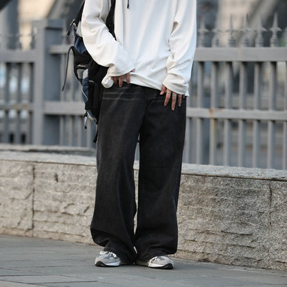 winter new jeans trend men's loose straight wide-leg pants No.320