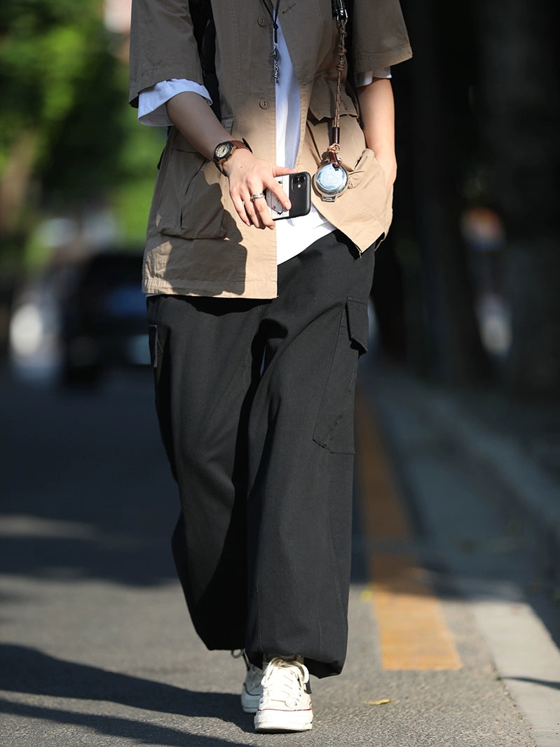 Wide-leg loose overalls straight casual trousers No.359