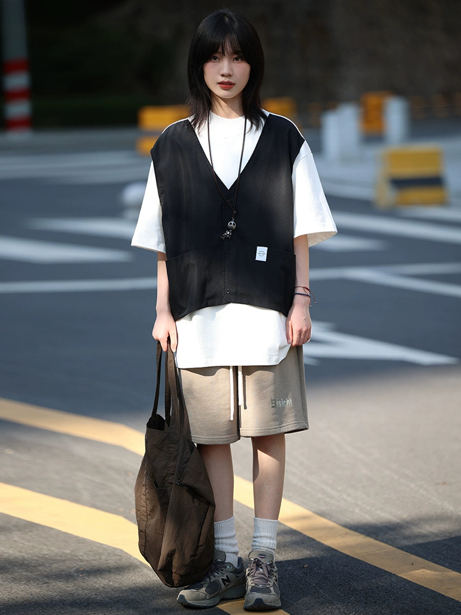 Fake two-piece stitched vest short sleeve T-shirt No.733