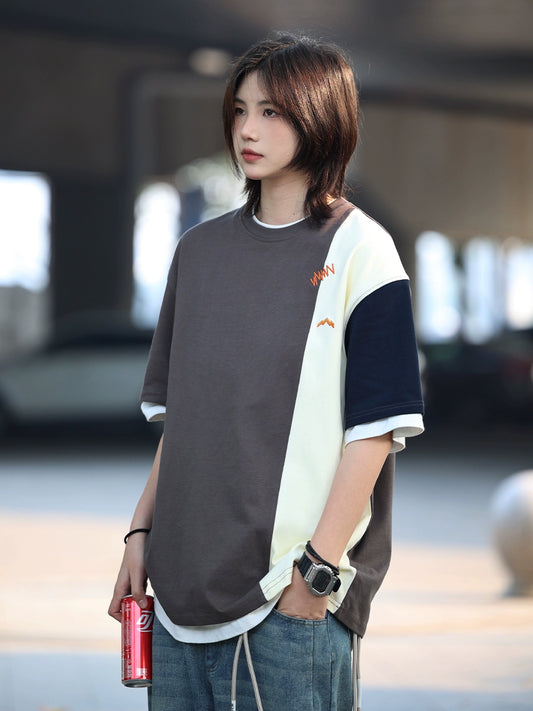 Round neck stitching short-sleeved t-shirt No.559