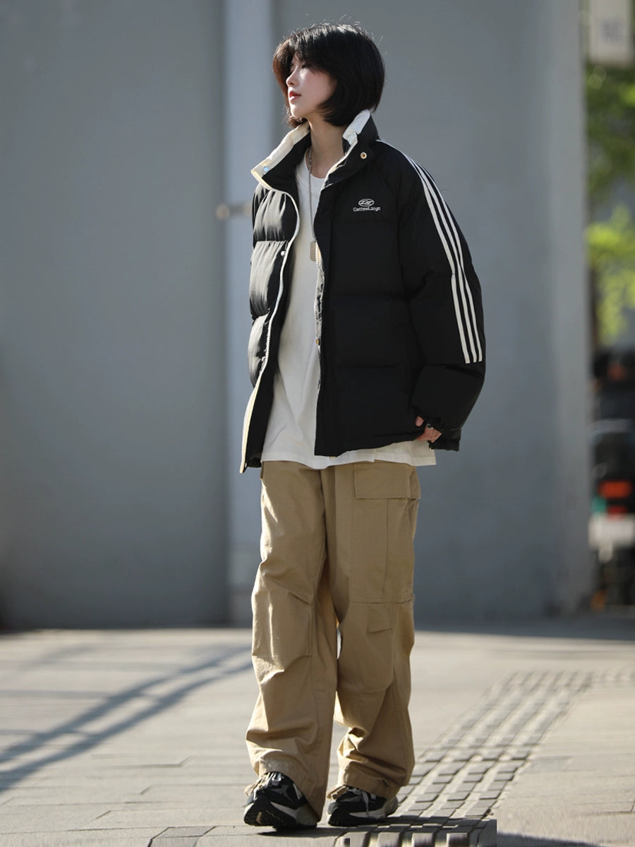 Striped stand up collar padded jacket, puffer No.1053