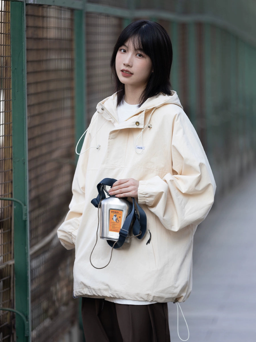 Half zipper neckline hooded jacket No.84