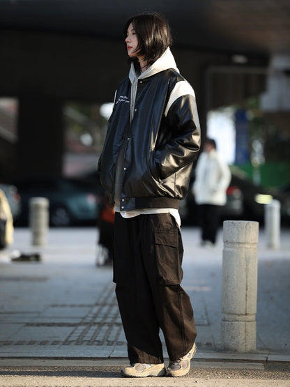 [DUCK DOWN] Vegan leather jacket baseball uniform