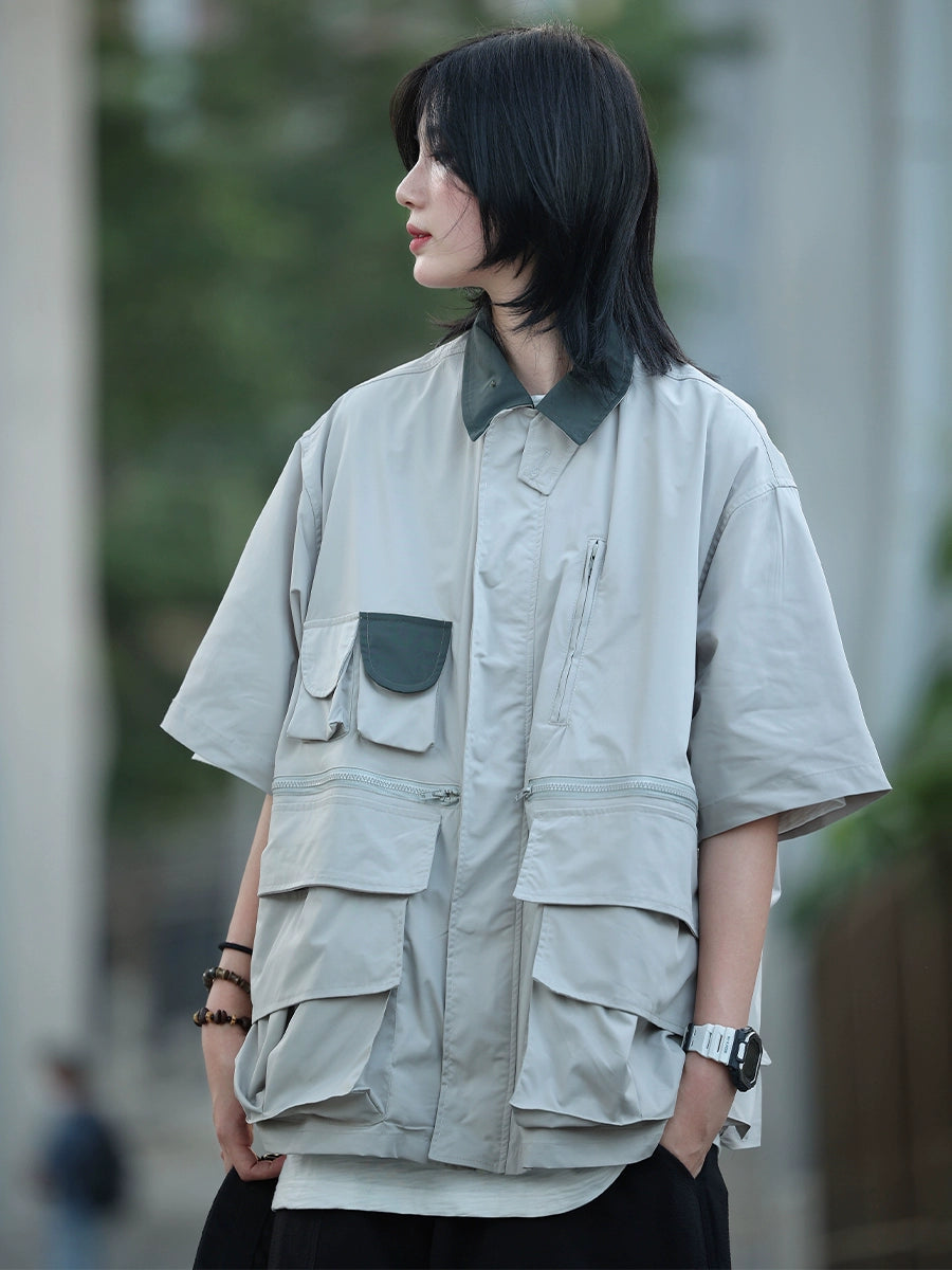 Summer big pocket short-sleeved shirt jacket No.745