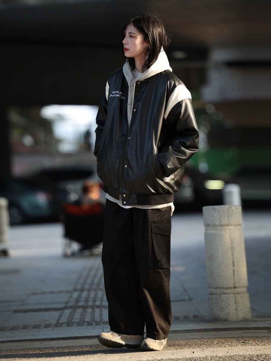 [DUCK DOWN] Vegan leather jacket baseball uniform