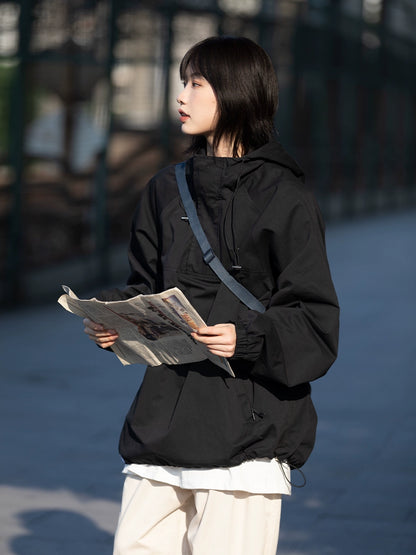 Half zipper neckline hooded jacket No.84