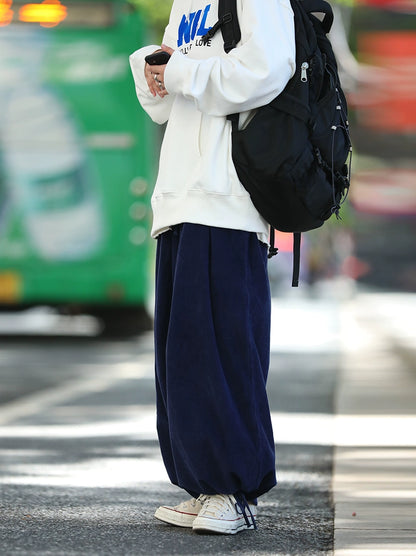 corduroy drawstring wide-leg pants No.347