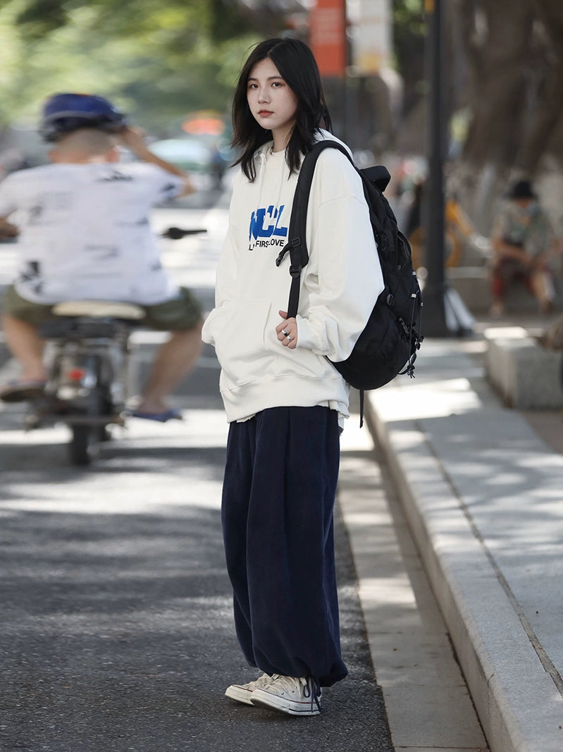 corduroy drawstring wide-leg pants No.347