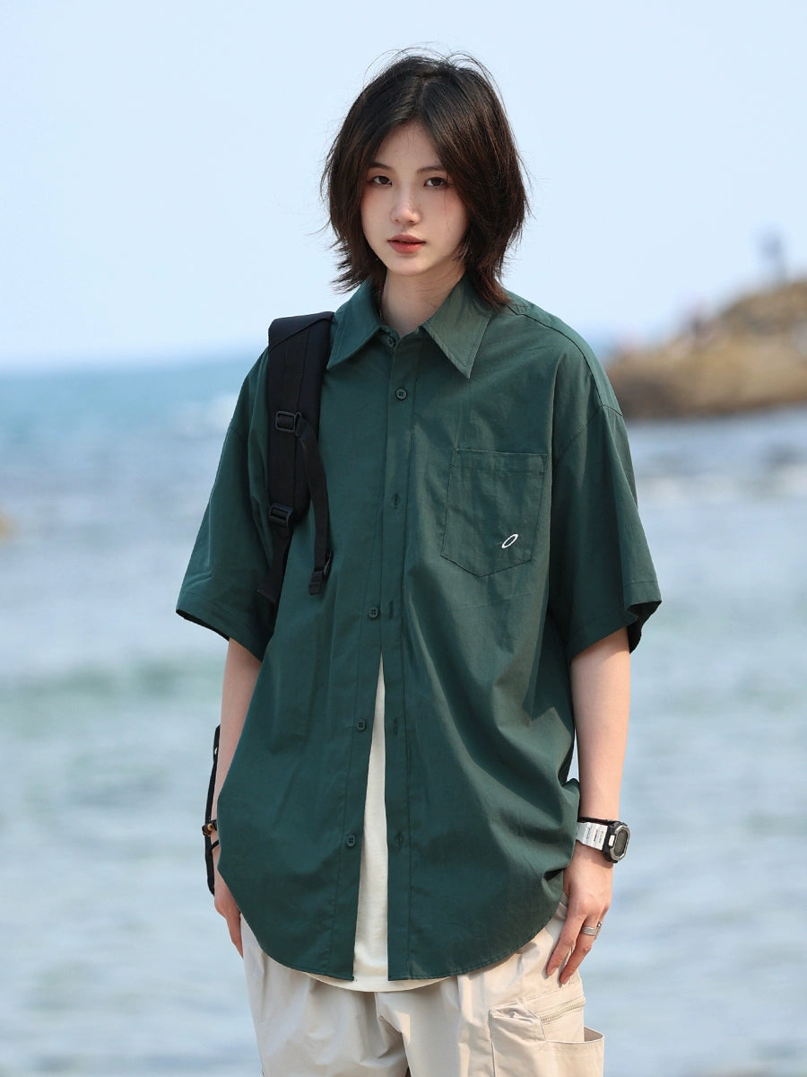 Solid color lapel short-sleeved shirt No.618